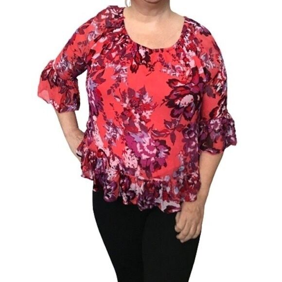 Lucky Floral Ruffle Blouse Size Medium - Picture 1 of 3